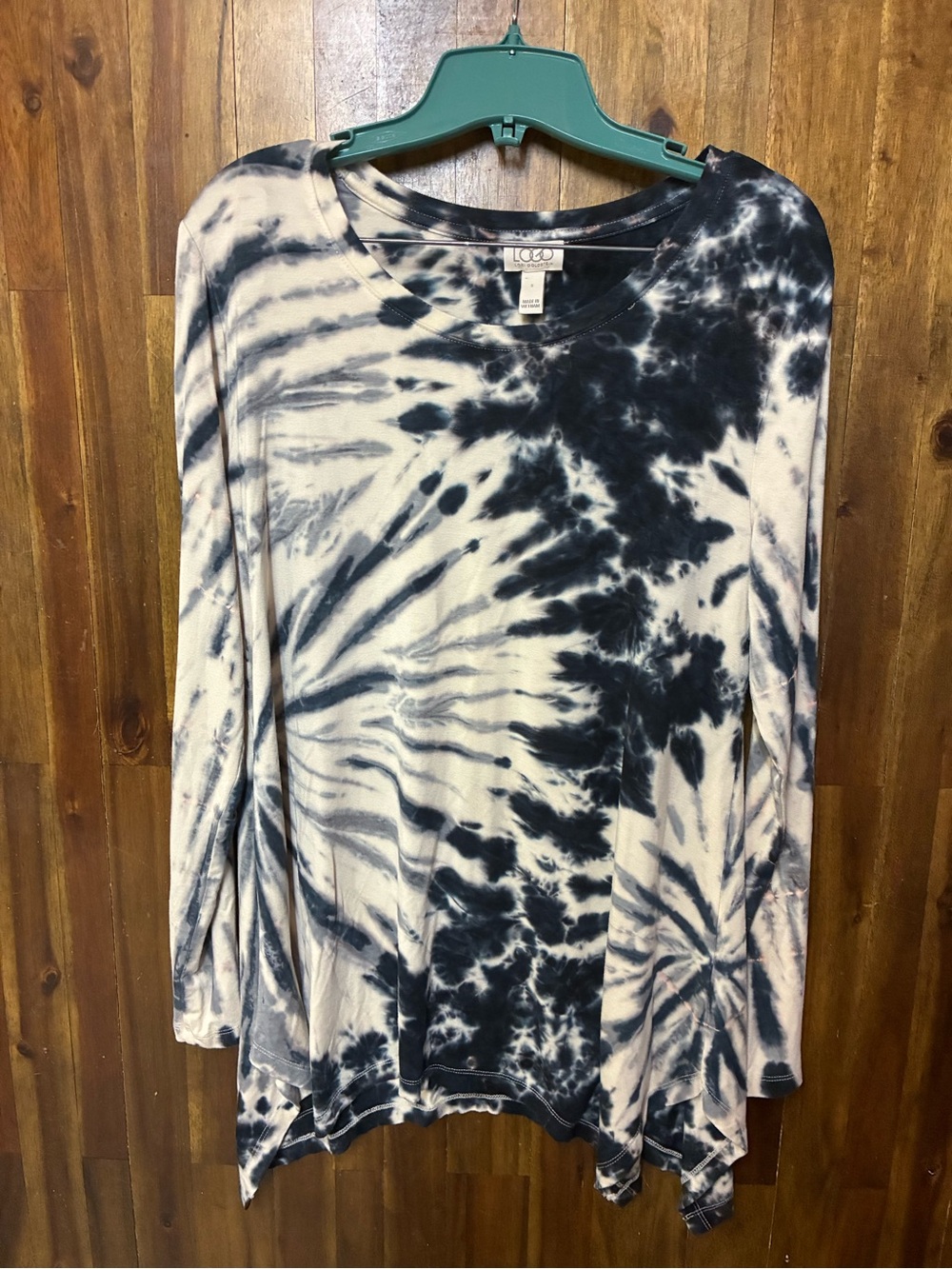 LOGO by Lori Goldstein Navy and White Tie-Dye Long Sleeve Women's Top (S) - Picture 1 of 7